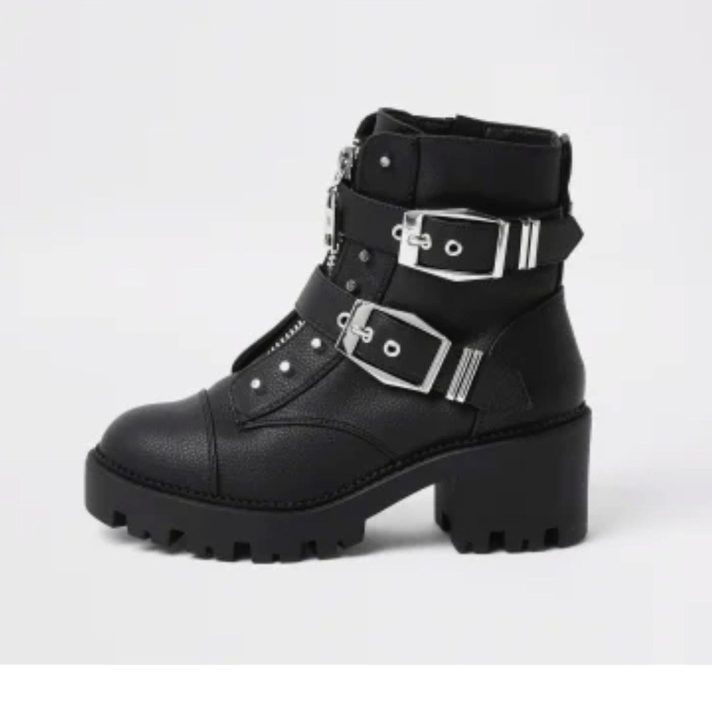 River Island black biker boots UK 5